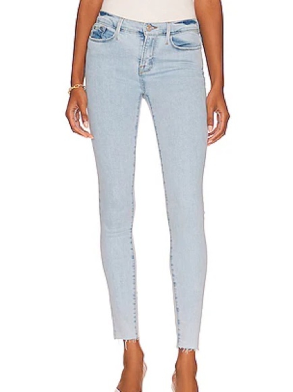 Frame Denim Light Blue High-Rise Skinny Jeans, Le Skinny de Jeanne Crop: Size 27